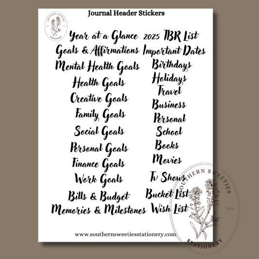 Journal Headers Sticker Sheet