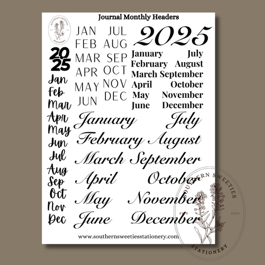 Journal Monthly Header Sticker Sheet